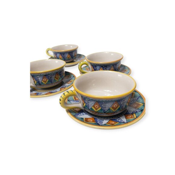 Vintage 90s Starbucks Sberna Deruta Exclusive Ceramic Cups & Saucers Set - Picture 1 of 16